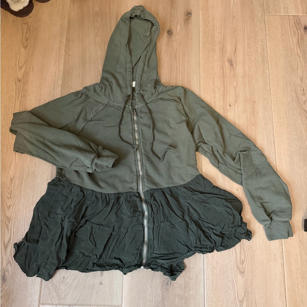 T.La Olive Green Hooded Zip Jacket with Ruffle Hem